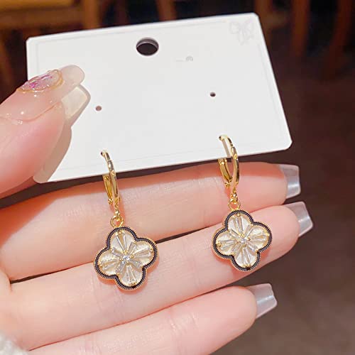 Four Leaf Clover Crystal Flower Statement Small Hoop Earring For Women Girls Gold Plated Tiny Huggie Cubic Zirconia Dangle Drop Mini Hoop Earring Ear Cuff Pierced Jewelry Gift For Girlfriend Valentine's Day Birthday #TOP4