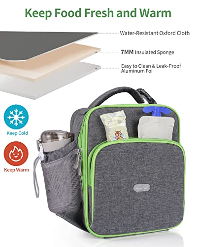 Amersun Kids Insulated Lunch Box[Patent Design], Lunch Cooler With Multi-Pocket, Keep Food Warm Cold & Durable School Lunch Bag For Kids Teen Girls Boys, Lunch Tote Bag For Children, Grey #TOP3