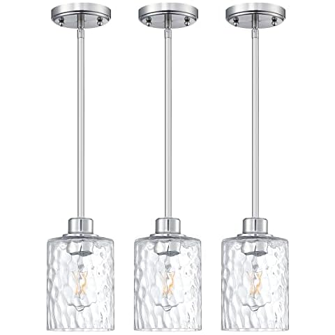 Dolaimi House 3 Pack 1 Light Modern Globe Hanging Pendant Light Clear Hammer Glass Chandelier Shade Fixture Fixture,Brushed Nickel Finish Kitchen Island,Dining Room Cover