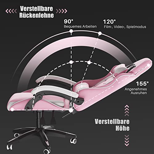 Bigzzia Gaming Chair Office Chair Reclining High Back Leather Adjustable Swivel Rolling Ergonomic Video Game Chairs Racing Chair Computer Desk Chair With Headrest And Lumbar Support (Pink) #TOP3