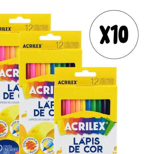 Kit 10 Caixas de Lápis de Cor 12 Cores