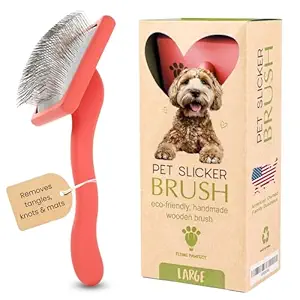 Dog Slicker Brush for Grooming Pet Hair - Best Slicker For Poodle & Golden Doodle - Long Haired Tool For Dogs - Goldendoodle Long Pin Brush For Dematting (Large)