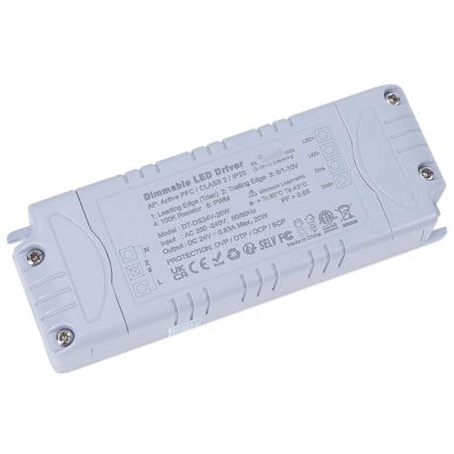 YAYZA! Transformador 220v a 24v LED Driver Regulable 0.83A 20W Salida de Voltaje Constante 5%-100% TRIAC Conductor de Conmutación de CA CC Transformador de Bajo Voltaje Fuente de Alimentación