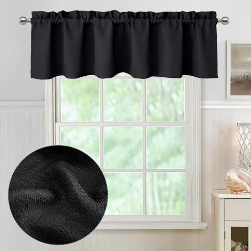 Chyhomenyc Black Valance for Windows, Light Filtering Faux Linen Decorative Small Short Kitchen...