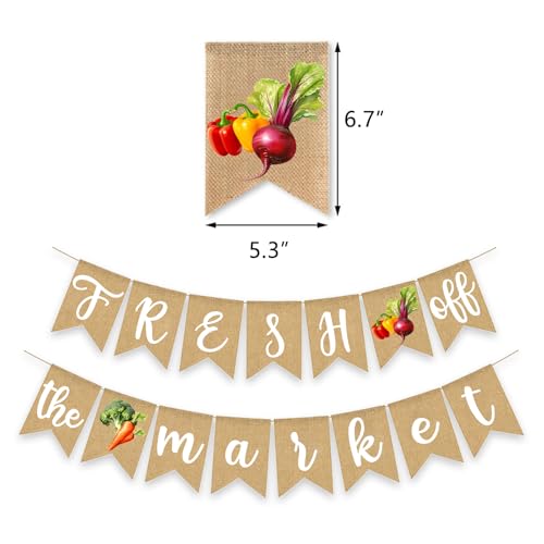 Image of Fresh Off The Market Bridal Shower Banner Farmer's Floral Bachelorette Party Supplies Vegetables Burlap Garland
