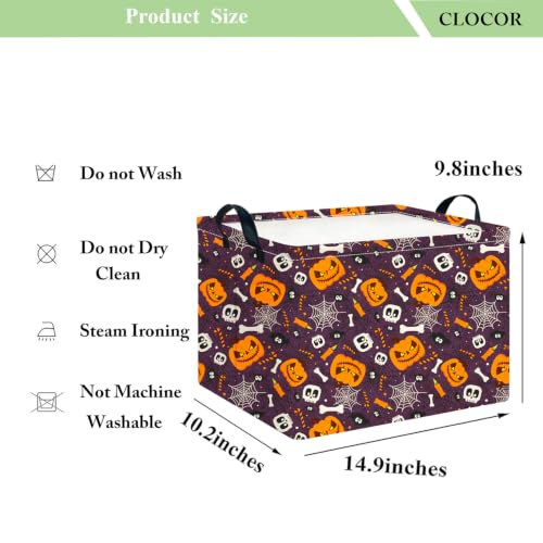 Image of CLOCOR Rectangular Storage Basket,Collapsible Cute Pattern Storage Bin,Waterproof Books Box with Handles,Gift Basket(Big Pumpkin Halloween)