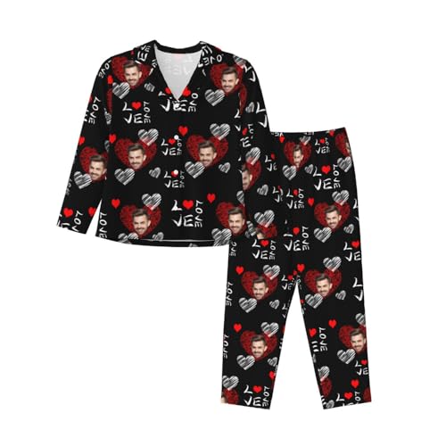 Personalized Face Photo Couple Pajamas Set, Custom Face Pajamas Button Down Matching Couples Pajamas for Women Men3