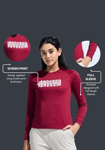 Image of Women's Stretchable Raglan Full Sleeve Graphic Print TEE for Everyday WEAR | Moisture-Wicking TEES for Girls | Women Smooth and Soft Finish Tshirt | Full Length Yoga Tshirt for Girls