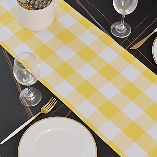 NATUS WEAVER Yellow & White Buffalo Check Table Runner Cloth 2 Side for Family Dinners or Gatherings, Indoor or Outdoor Parties, Everyday Use, 12" x 108" by NATUS WEAVER - Used condition - Image 3