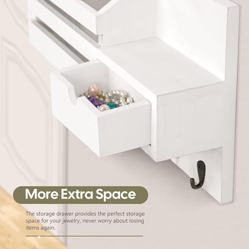 Image of Wooden Wall Mounted Key Holder with Hooks and Organizer Shelf Wall Rack for Letters Wallets and Accessories Home and Office Wall (White, Drawer Organizer)