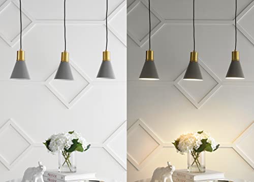 Image of JONATHAN Y Apollo Mid-Century 3-Light Pendant 33.5 inch, Gray /Brass Gold | Modern, Adjustable Height, Metal Cone Shade, Kitchen Island, Hallway, UL Listed, Slope-Compatible, LED Bulb Included