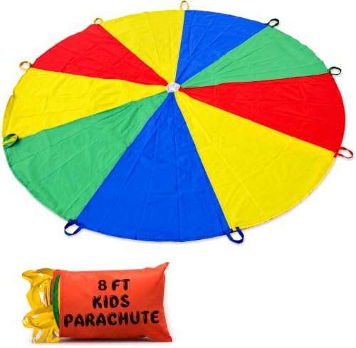 Sonyabecca Parachute 8 Feet for Kids with 9 Handles Play Parachute for 4 8 Kids Tent Cooperative Games Birthday Gift