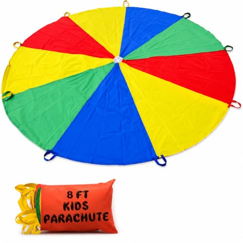 Sonyabecca Parachute 8 Feet for Kids with 9 Handles Play Parachute for 4 8 Kids Tent Cooperative Games Birthday Gift