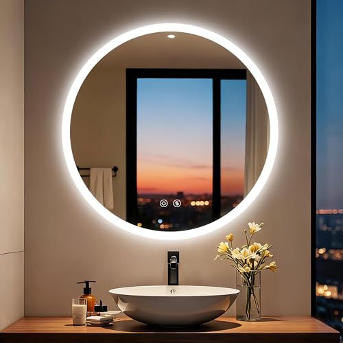 LUVODI Specchio Bagno con Luce LED Rotondo 80 cm: Specchio led bagno con Antiappannamento, 3000K-6000K, Dimmerabile 3 Colori Luce, Funzione Memoria, Vetro HD Specchio