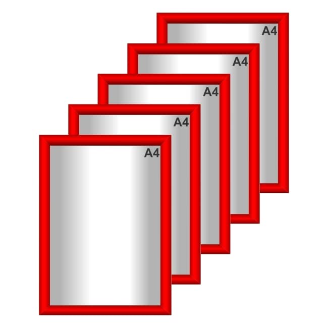 Snap Poster Frames | Certificate Photo Display | Clip Poster Holders for Retail And Advertising Displays | Notice Sign Board Frame for Walls (Red Colour) (5, A4 (210 x 297mm))