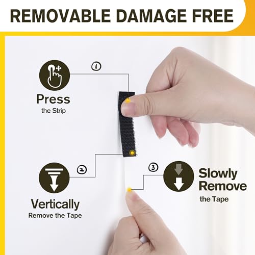 Image of EMITEVER Heavy Duty Picture Hangers, Damage Free Hanging Hooks Without Nails, Medium Wall Strips Adhesive Poster Sticky Black 20-Pairs (40 Strips)