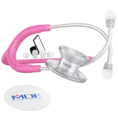 MDF Instruments, MD One Epoch Lightweight Titanium Stethoscope, Adult, Fuchsia Tube, Silver Chestpiece-Headset, MDF777T32