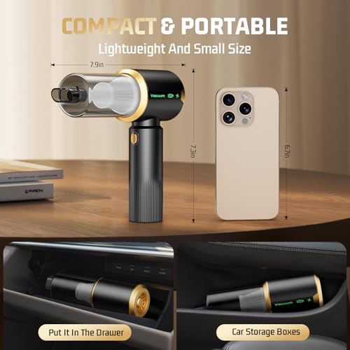 Image of Cordless Car Vacuum Cleaner: Handheld Vacuum with 16000Pa Strong Suction, ๐๐ซ๐ฎ๐ฌ๐ก๐ฅ๐๐ฌ๐ฌ ๐๐จ๐ญ๐จ๐ซ & HEPA Filter, 7-in-1 Cleaning Kit, Type-C Charging for Home Office Car - Black