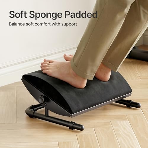 Image of PEGZONE Ergonomic Foot Rest Under Desk, Adjustable Footrest with Removable Memory Foam and Non-Slip Steel Base, Washable Cover, Desk Foot Stool for Home Office and Study, Black