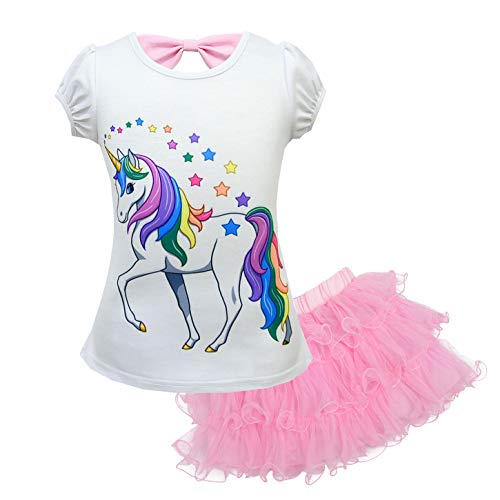 Image of Dressy Daisy Girls Unicorn Clothing Set (Cotton Tee Shirt with Tutu Skirt) Fancy Dress Up Clothes, Blue Pink Purple