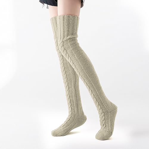 Pcavin Women's Thigh High Socks Over the Knee Cable Knit Boot Socks, Long Warm Fashion Leg Warmers Winter(Khaki(2024))4