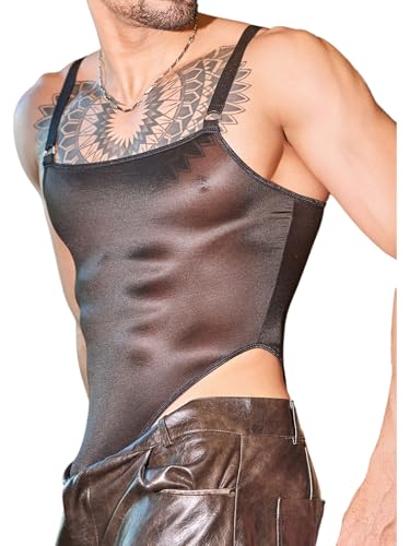 iiniim Men's Stretchy Sheer See Through Bodysuit High Cut Oil Glossy Jumpsuit Catsuit Leotard2