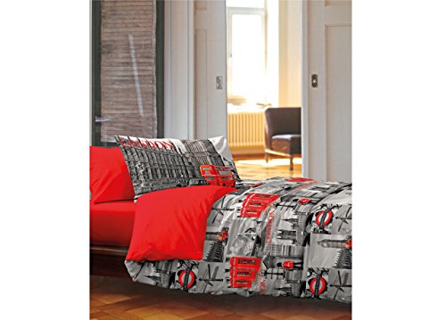 BiancheriaWeb Housse de couette 100 % coton, motif City Londres New York OB pour lit simple Londres, Couette 1 Personne, Parure de Lit