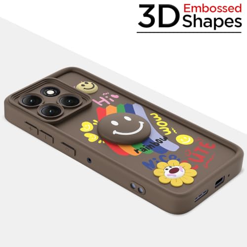 Image of Pikkme Back Cover for Motorola Moto G86 Power 5G | Soft Silicone| Cute Rainbow Smile & 3D Cartoon Flower Design | Shockproof Raised Camera Protection Bumper Case (Brown)