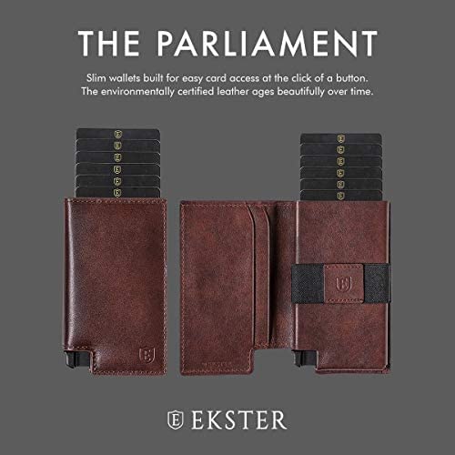 Ekster Parliament Leather Wallet For Men | Lwg-Certified Minimalist Wallets With Rfid Blocking Layer | Slim & Modern Aluminum Wallet With Push Button For Quick Card Access (Classic Brown) #TOP3