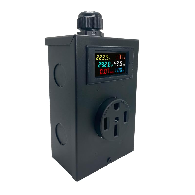 14-50 Outlet Meter Box Installation Kit Assembly Required for Custom Application w/Box, Recepticle, LCD Meter, Screws, Cable Gland 110-240v Ampmeter, Voltmeter, Monitor Energy Usage