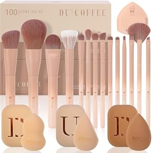 DUcare Makeup Brushes 14Pcs Coffee Series Makeup Brush set with Makeup Sponges Valentines Day Gifts Foundation Blending Face Powder Blush Eye Shadows Brushes