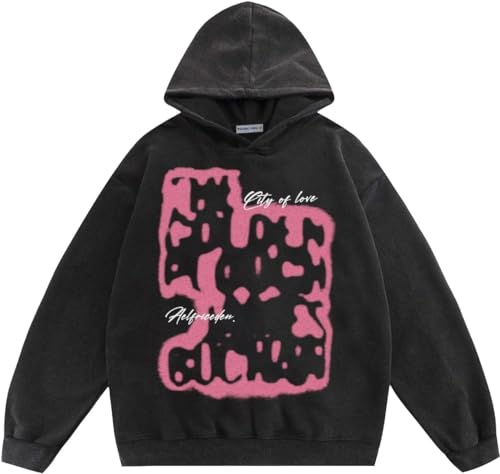 MOLERFO Mens Oversized Vintage Hoodies Pattern Printing Unisex Hoodies Y2K Casual Streetwear Coats