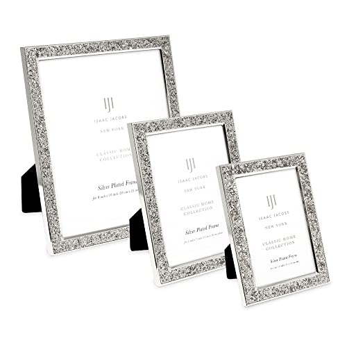 Isaac Jacobs 8X10 Silver Metal Glitter (Vertical & Horizontal) Picture Frame, With Black Fabric Easel, Wall-Mountable, Made For Tabletop, Counterspace, Shelf And Desk (8X10, Silver Glitter) #TOP4