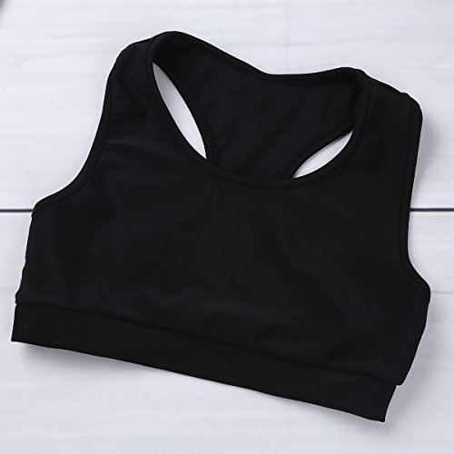 FEESHOW Girls 2 Piece Gymnastic Dance Sports Bra Crop Top with Shorts Outfit Set for Athletic Leotard Dancing Swimming Racer Back Black 11-12 - Thumbnail 5