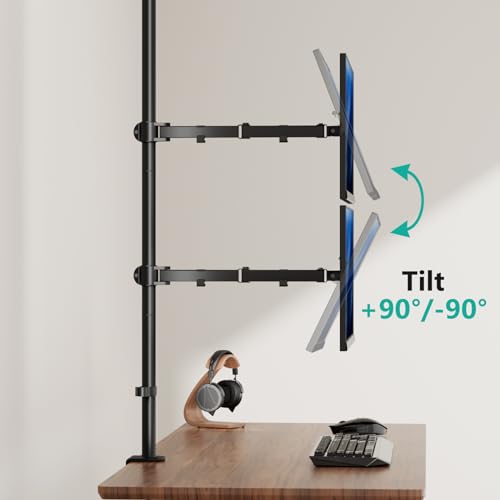 Image of WALI Stacked Monitor Mount, Dual Monitor Stand Vertical for 2 Computer Screens Max 27'', Vertical Monitor Mount for Desk Holds up to 22lbs with Mounting Holes 75 /100mm (M12XXL), Black