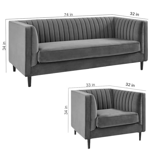 Image of FURNY Modanway 5 Seater 3+1+1 Premium Fabric Spacious Sofa Set (Grey)