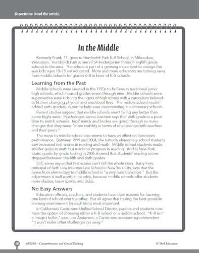 Shell Education SEP50246 Comprehension And Critical Thinking 6Th Grade – Sixth Grade Workbook thumb #4