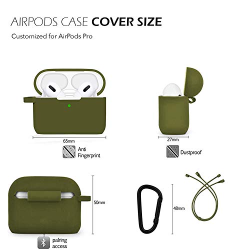 Image of GRIPP Rubon Silicone AirPods Carrying Case for AirPods Pro (1st Generation), Aluminium Carabiner Included, Shockproof 360 Protection, Wireless Charging Support, Durable & Stylish - Olive Green