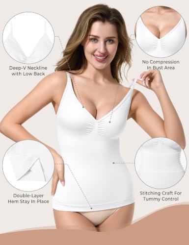 Image of EUYZOU Womens Tummy Control Shapewear Tank Tops Seamless V-Neck Compression Tank Tops Body Shaper Camisole