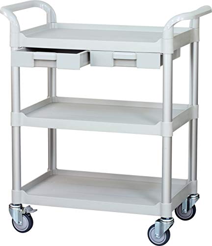 JaboEquip, 3 Tier Medical Utility Cart with Drawers, Medical Service Trolley 606 lbs Load Cap.for Hospital Medical cart, Off-White (Light Grey) Color