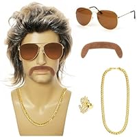 CHRI 80er Jahre Outfit Herren Perücken 5er Set, 70er 80er Jahre Kostüm Accessoires Herren Vokuhila Perücke für Rocker Disco Punk Hippie, Männer Karneval Fasching Perücke