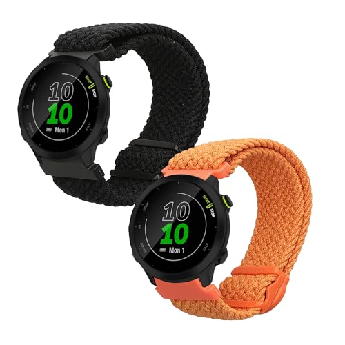 kwmobile 2X Sportarmband kompatibel mit Garmin Forerunner 55 / Forerunner 165/245 / 645/570 42mm Armband - Sport Ersatzarmband Set aus Nylon f&uuml;r Smartwatch Fitnesstracker - Schwarz Orange