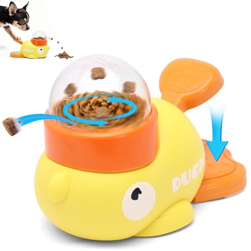 COSOWO 2025 ペット 知育おもちゃ ペット給餌おもちゃ 犬 猫 知育玩具 自動給餌器 アヒル かわいい 3枚蓋付属 食器 早食い防止 一人遊び お手入れ簡単 トレス解消 猫犬兼用 洗える おしゃれ インテリア イェロー