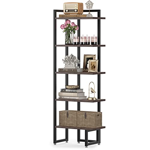 Little Tree Industrial 5 Tier Wood Corner Shelf Stand With Rectangle Board, Corner Storage Rack Shelves Display Plant Flower, Stand Ladder Bookcase For Home Office Kitchen Bedroom, Rustic Brown #TOP25
