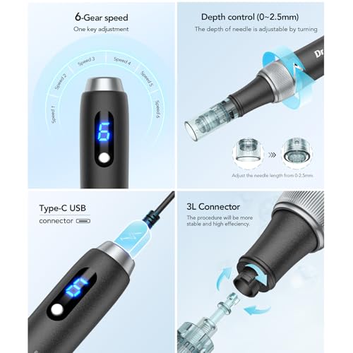 Dr. pen Ultima M7S Microneedling Pen - bezprzewodowy długopis do mikronakłuwania elektryczny Derma Pen do pielęgnacji twarzy, ciała i skóry, długopis do mikronakłuwania - z 27 wkładami(Czarny)