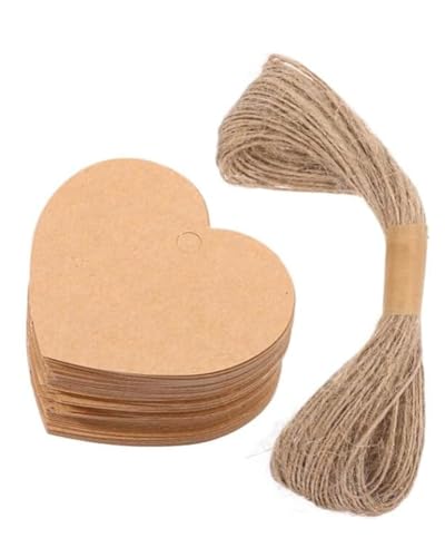 KGDUYC 100 pcs heart kraft charms,gift tags, wedding heart tags with string, gift tags, party birthday valentine's day christmas kraft charms
