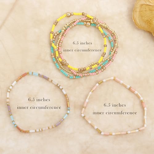 Tila Flat Seed Beads Stack Bracelets Set for Women, Boho Handmade Miyuki Glass Colorful Beads Friendship Stretch Bracelet Holiday Prom Jewelry Gift.3
