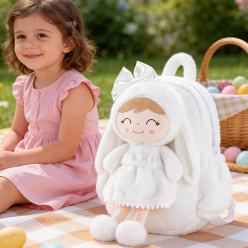 Image of Gloveleya Toddler Backpack Plush Bag with White Bunny Detachable Design 11-inch Gift for Girl