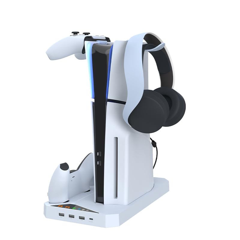 Genérico Soporte de refrigeración para la Consola Playsation 5 Slim Disc/Digital, Accesorios de Soporte de refrigeración para PS5, Cargador de Mando Colgador de Auriculares para PS5