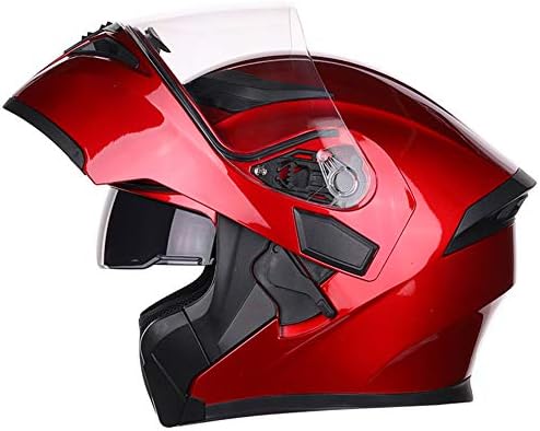 Full Face Motorcycle Helmet Dual Visor Sun Shield Flip up Modular Motocross DOT Approved Helmets (XXL, Red)